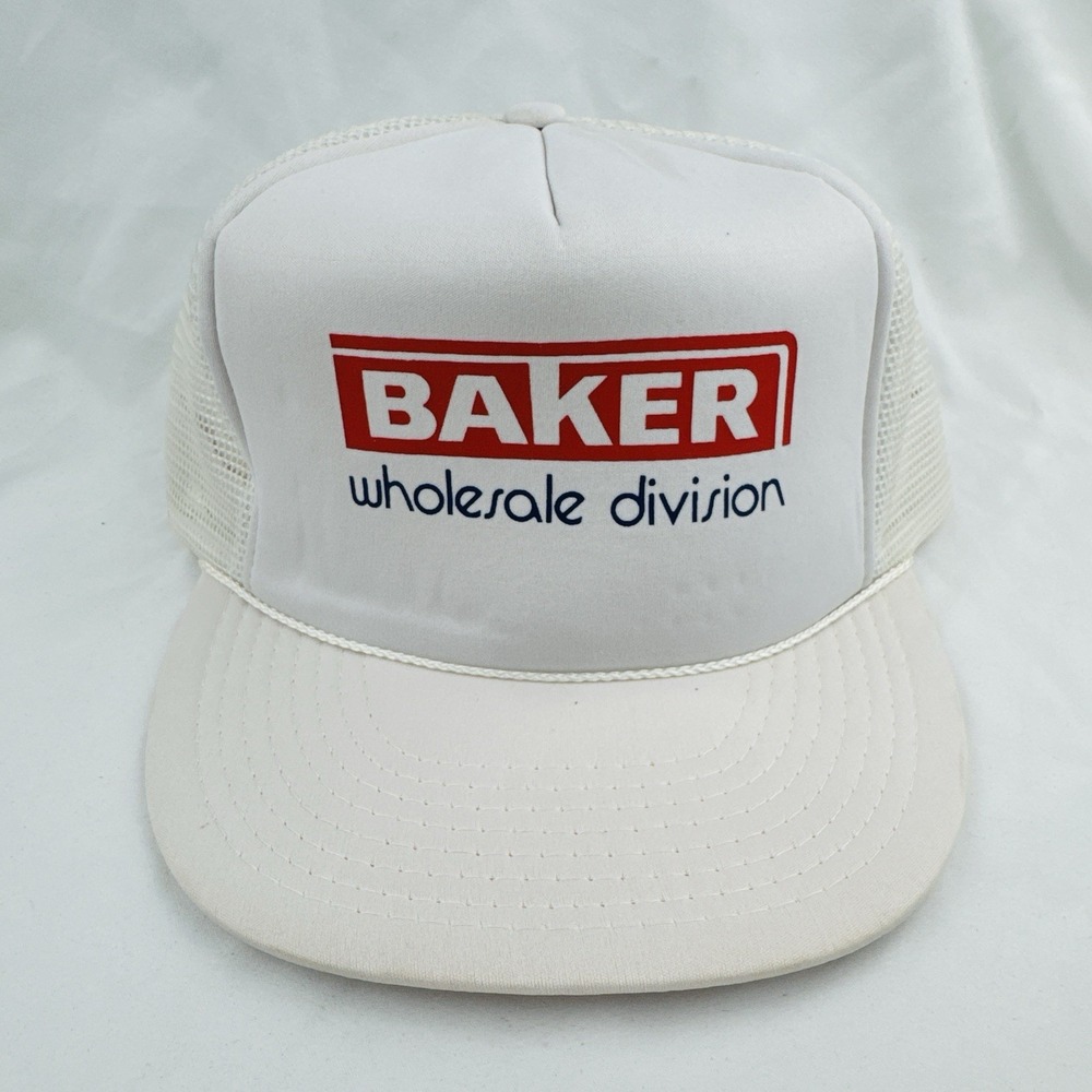 Vintage 90s BAKER Wholesale Division Plumbing Trucker Hat White Snapback